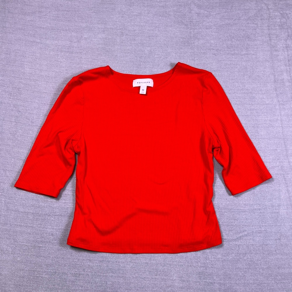PopSugar Ribbed Knit Slim Fit Scoop Neck T-Shirt Women Medium Red Rayon Blend